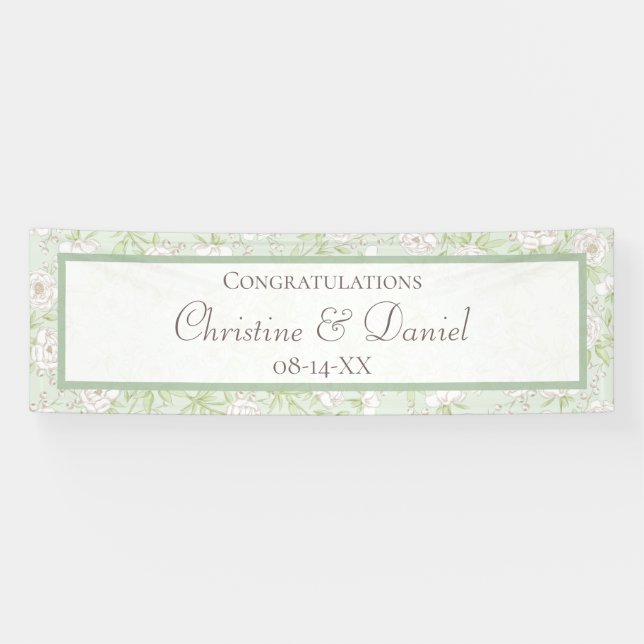 Banderoles Sage Green White Rose Wedding (Horizontal)