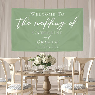 Banderoles Sage Green White Typographie minimaliste Mariage