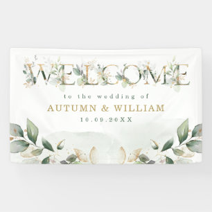 Banderoles Sage Greenery Gold Garden Soirée de mariage Bienve