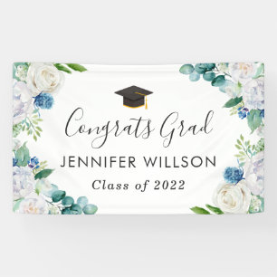 Banderoles Sage Vert Bleu Blanc Floral Parti de Graduation