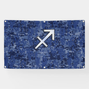 Banderoles Sagittarius Zodiac Sign on Navy Camouflage numériq
