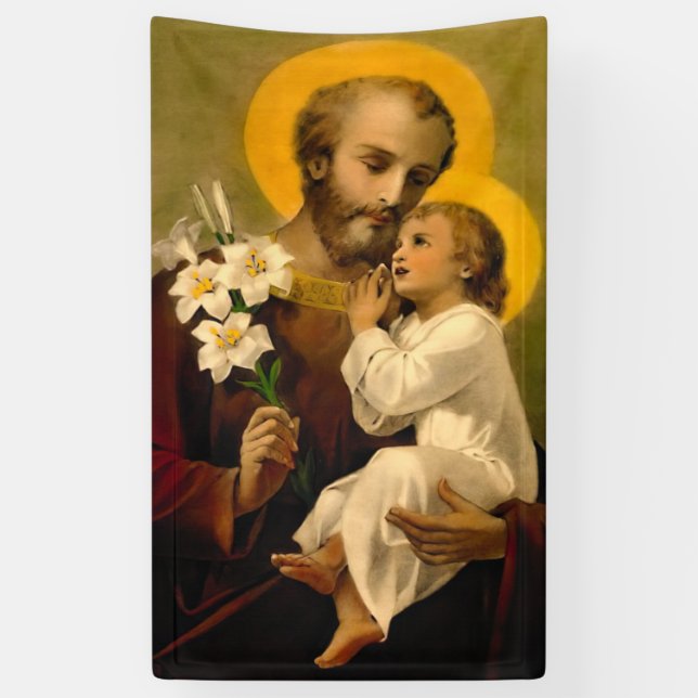 Banderoles Saint Joseph et Enfant Jésus catholique Saint Impr (Vertical)