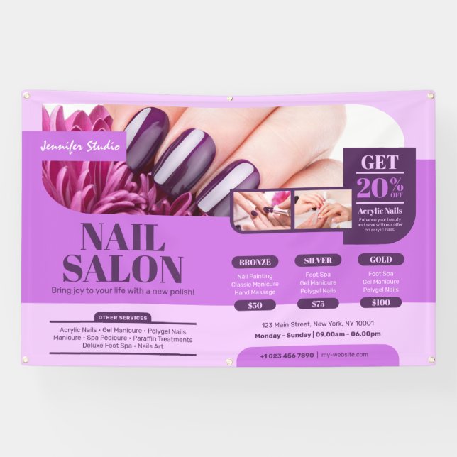 Banderoles Salon à ongles violets, Artiste de maquillage, Sal (Horizontal)