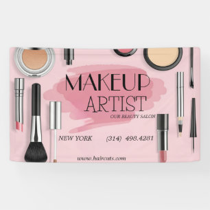 Banderoles salon de beauté coupe de cheveux ciseaux maquilleu