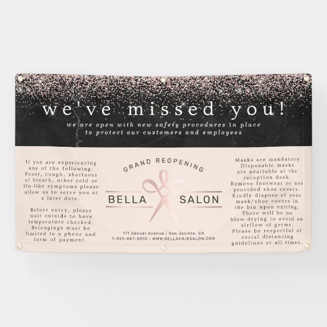 Banderoles Salon de cheveux rose Gold Grand Réouverture Sécur (Horizontal)