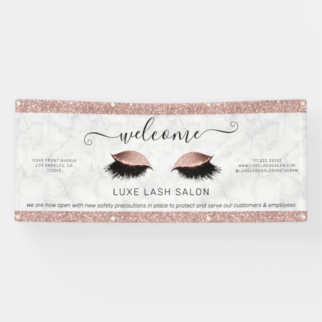 Banderoles Salon rose Parties scintillant or Bienvenue (Horizontal)