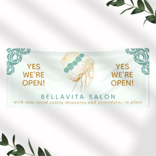 Banderoles Salon Turquoise or Floral Updo Logo Reouverture du