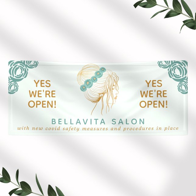 Banderoles Salon Turquoise or Floral Updo Logo Reouverture du (Créateur téléchargé)