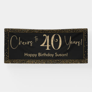 Banderoles Salutations à 40 ans Anniversaire Noir avec Gold C