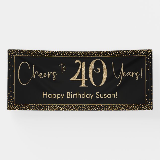 Banderoles Salutations à 40 ans Anniversaire Noir avec Gold C (Horizontal)