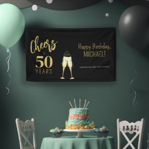 Banderoles Salutations à 50 ans d'or moderne noir 50e anniver