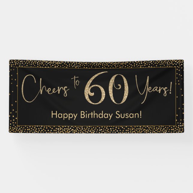 Banderoles Salutations à 60 ans Anniversaire Noir avec Gold C (Horizontal)