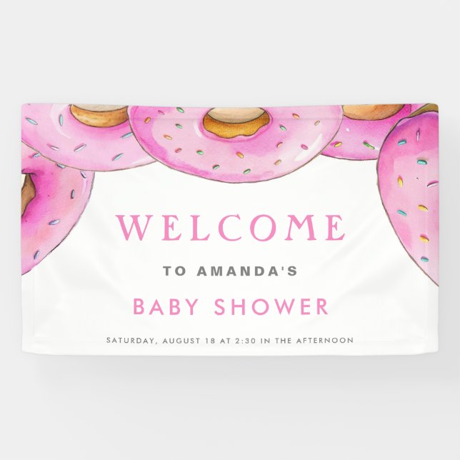 Banderoles Saupoudrer les beignets Aquarelle Baby shower rose (Horizontal)
