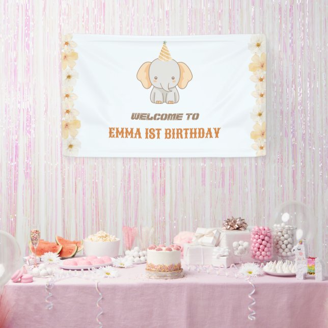 Banderoles Sauvage un joli éléphant 1er anniversaire Symbole  (Fête)