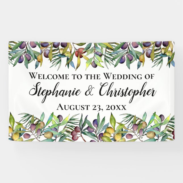 Banderoles Savoureux Olives Toscane Aquarelle Mariage Bienven (Horizontal)