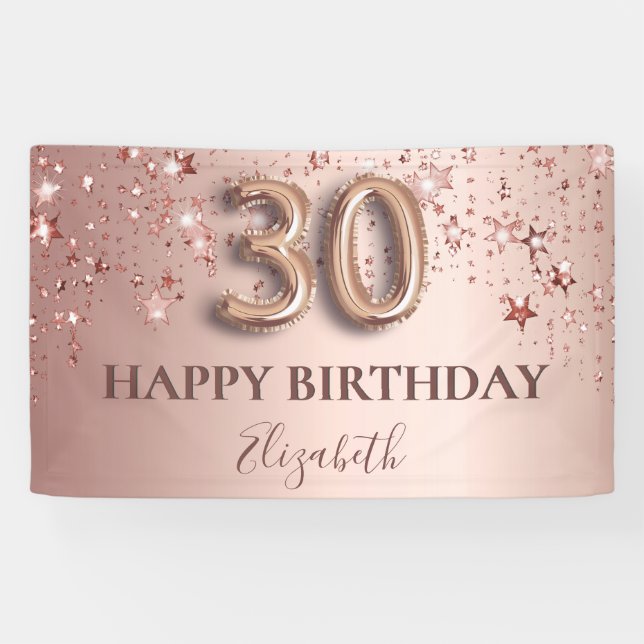 Banderoles Scénario de ballon de 30e anniversaire rose or ros (Horizontal)