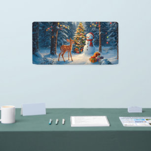 Banderoles Scene d'arbre de Noël Cute Deer Fawn Snowman