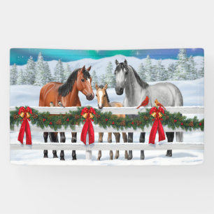 Banderoles Scène de Noël Baie Buckskin Dapple Chevaux gris