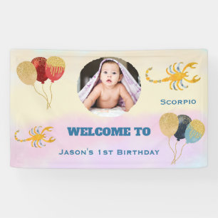 Banderoles Scorpion Aquarelle 1er Anniversaire, 1 Photo & Bal