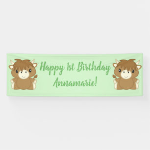 Banderoles Scottish Highland Cow fête d'anniversaire Green