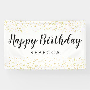 Banderoles Script Bon Anniversaire Gold Faux Foil Nom Confett