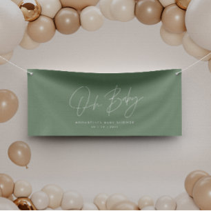 Banderoles Script de baby shower moderne vert sauge élégant