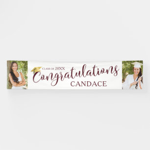 Banderoles Script Maroon FÉLICITATIONS Photo Graduation