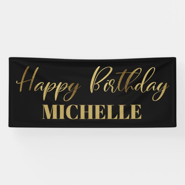 Banderoles Script moderne Black Gold Joyeux anniversaire (Horizontal)