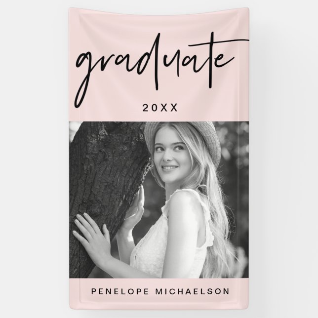 Banderoles Script moderne Black Graduate avec photo Blush (Vertical)