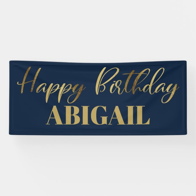 Banderoles Script moderne Marine Blue Gold Joyeux Anniversair (Horizontal)