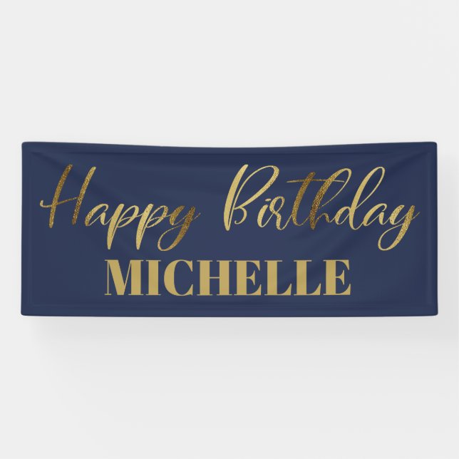Banderoles Script moderne Marine Blue Gold Joyeux Anniversair (Horizontal)