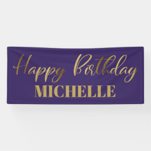 Banderoles Script moderne Purple Or Joyeux anniversaire