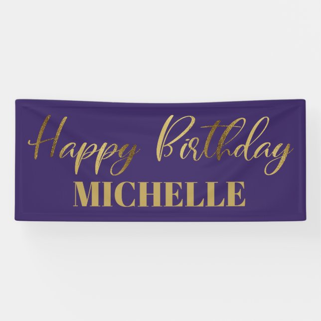 Banderoles Script moderne Purple Or Joyeux anniversaire (Horizontal)