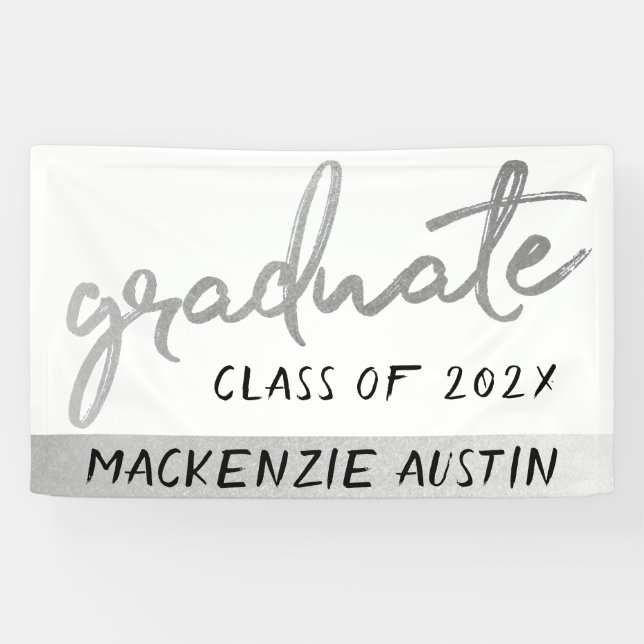 Banderoles Script Silver Gradué | Faux Metallic tendance (Horizontal)