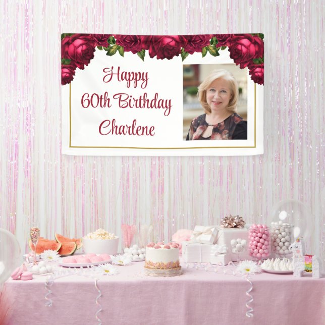 Banderoles Scripts photo Roses floraux Anniversaire Personnal (Fête)