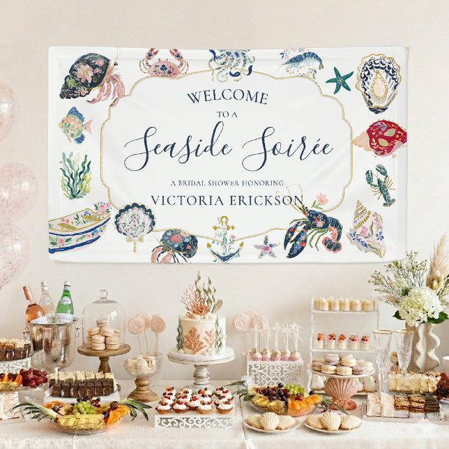 Banderoles Seaside Soirée Coastal Bridal Shower Welcome Sign (Créateur téléchargé)