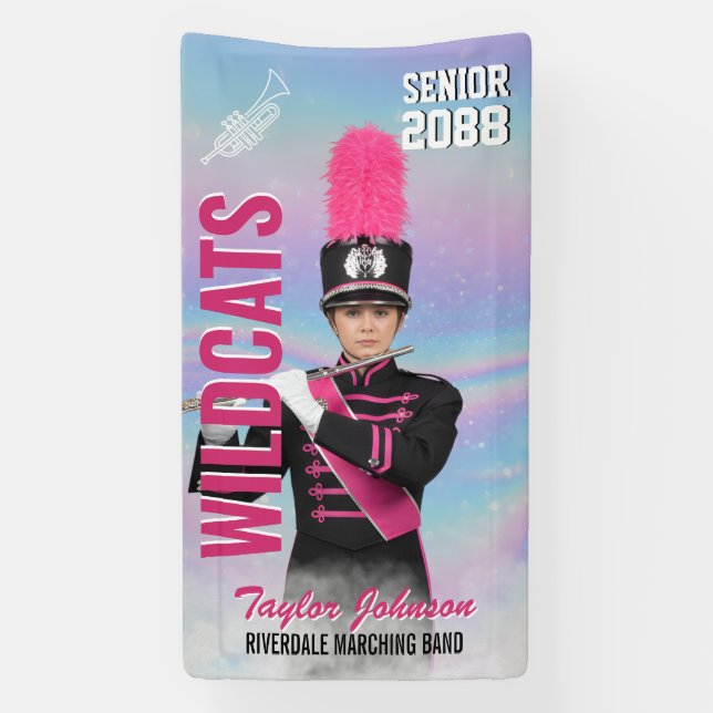 Banderoles Senior Marching Band Trumpet Player Sports Photo (Verticale)