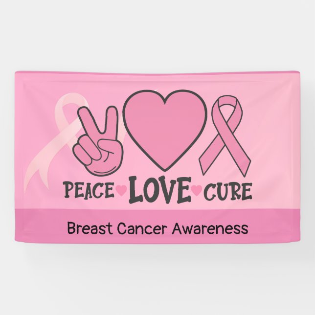 Banderoles Sensibilisation au cancer du sein Paix Amour Cure  (Horizontal)