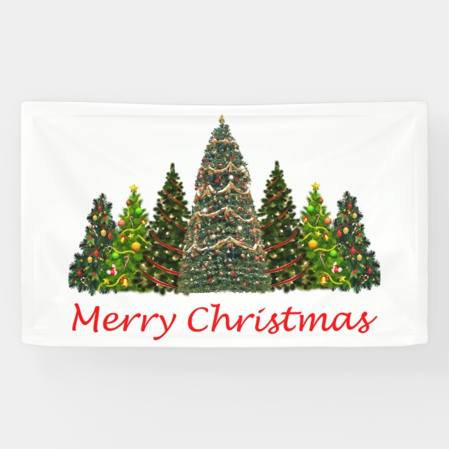 Banderoles Sept arbres de Noël, Joyeux Noël (Horizontal)