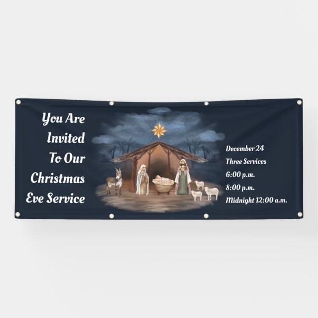 Banderoles Service de Noël Nativité Église chrétienne (Horizontal)