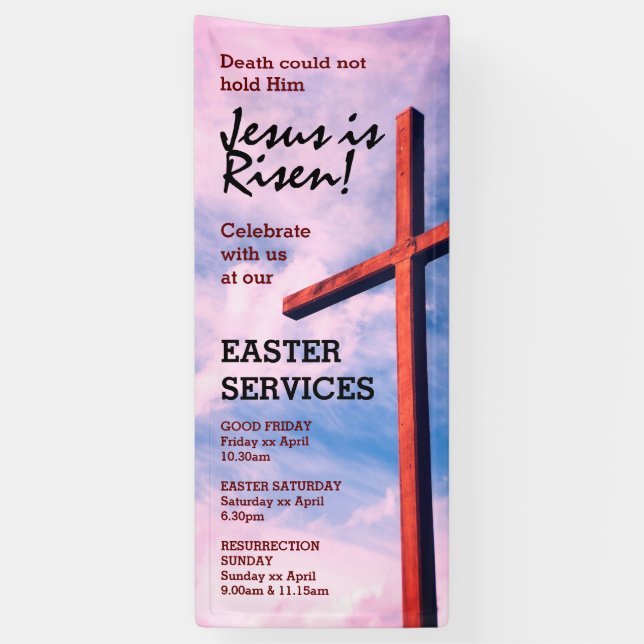 Banderoles SERVICES DE L'ÉGLISE DE PÂQUES Jésus Est ressuscit (Vertical)