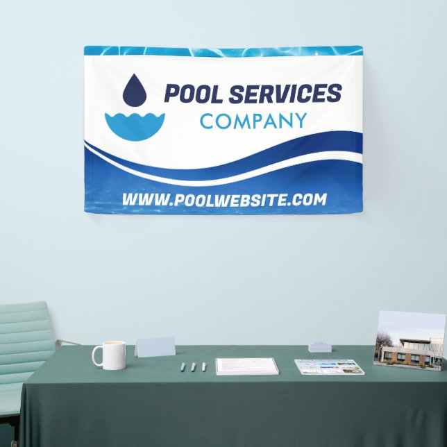 Banderoles Services de pool | Vague d'eau bleue | Piscine (Salon professionnel)