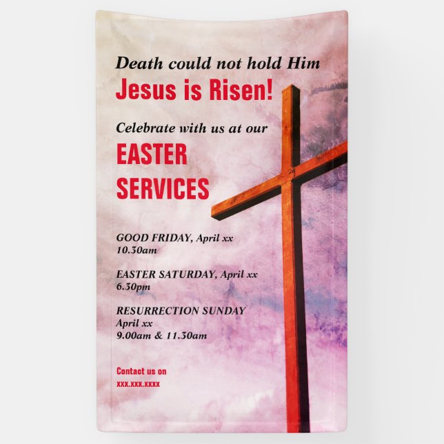Banderoles SERVICES D'ÉGLISE DE PÂQUES | Jésus est ressuscité (Vertical)