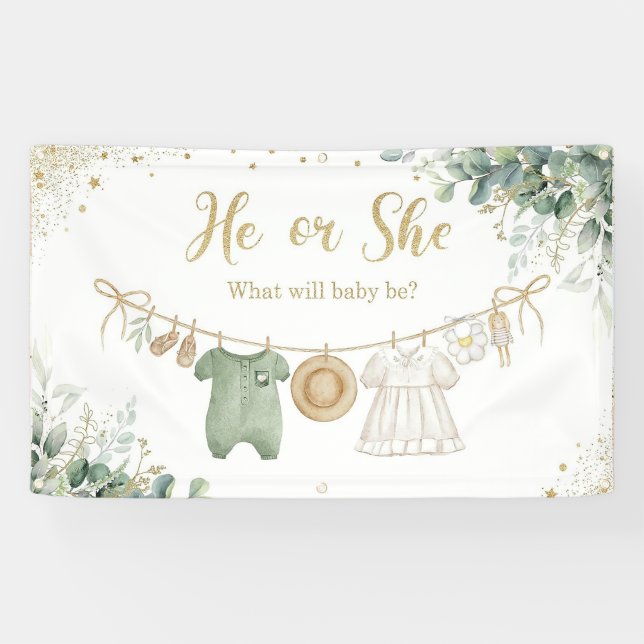 Banderoles Sexe Révéler Garçon ou fille Pieds Boho Sage Eucal (Horizontal)