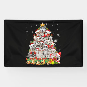 Banderoles Sibérie Husky Christmas Tree Lumières Drôle Chien
