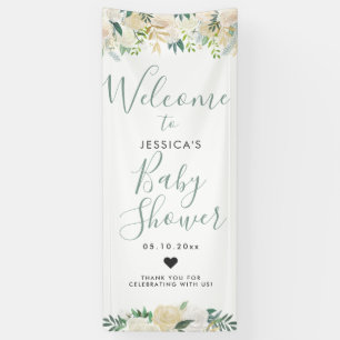 Banderoles Signe bienvenu blanc du baby shower du bouquet