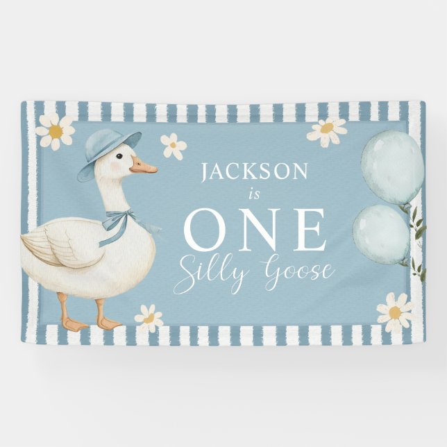 Banderoles Silly Goose Daisy Boy 1er anniversaire (Horizontal)