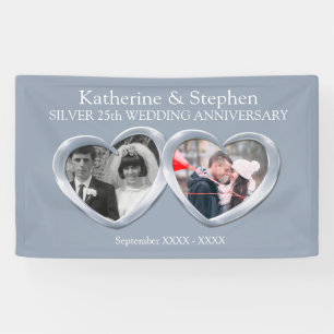 Banderoles Silver 25e anniversaire Mariage 2 coeurs photo