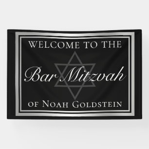 Banderoles Silver Black Forme Bar Mitzvah Personnalisé Party