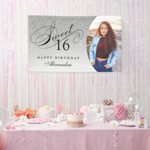 Banderoles Silver Parties scintillant Sweet 16 Photo personna